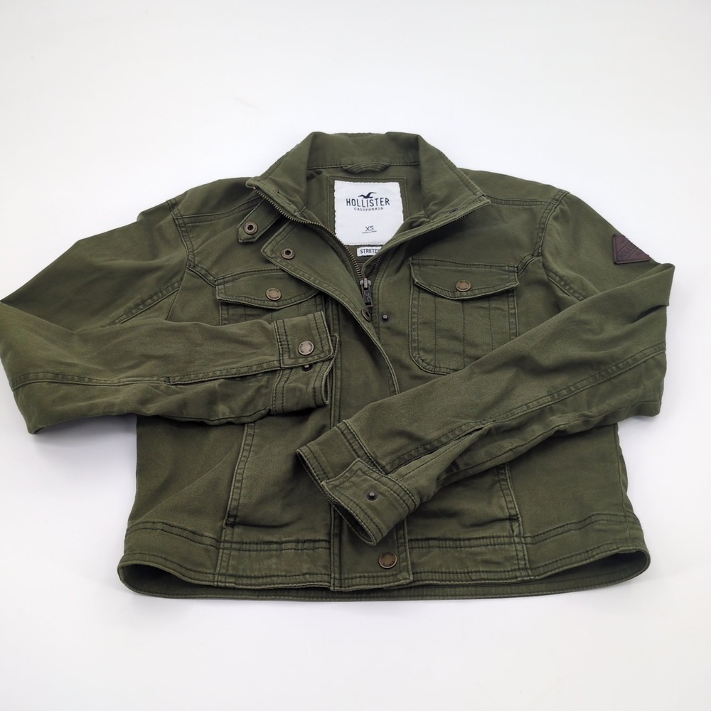 Y2K Hollister Jacket Womens XS XSmall Green Olive Army Military Utility Moto